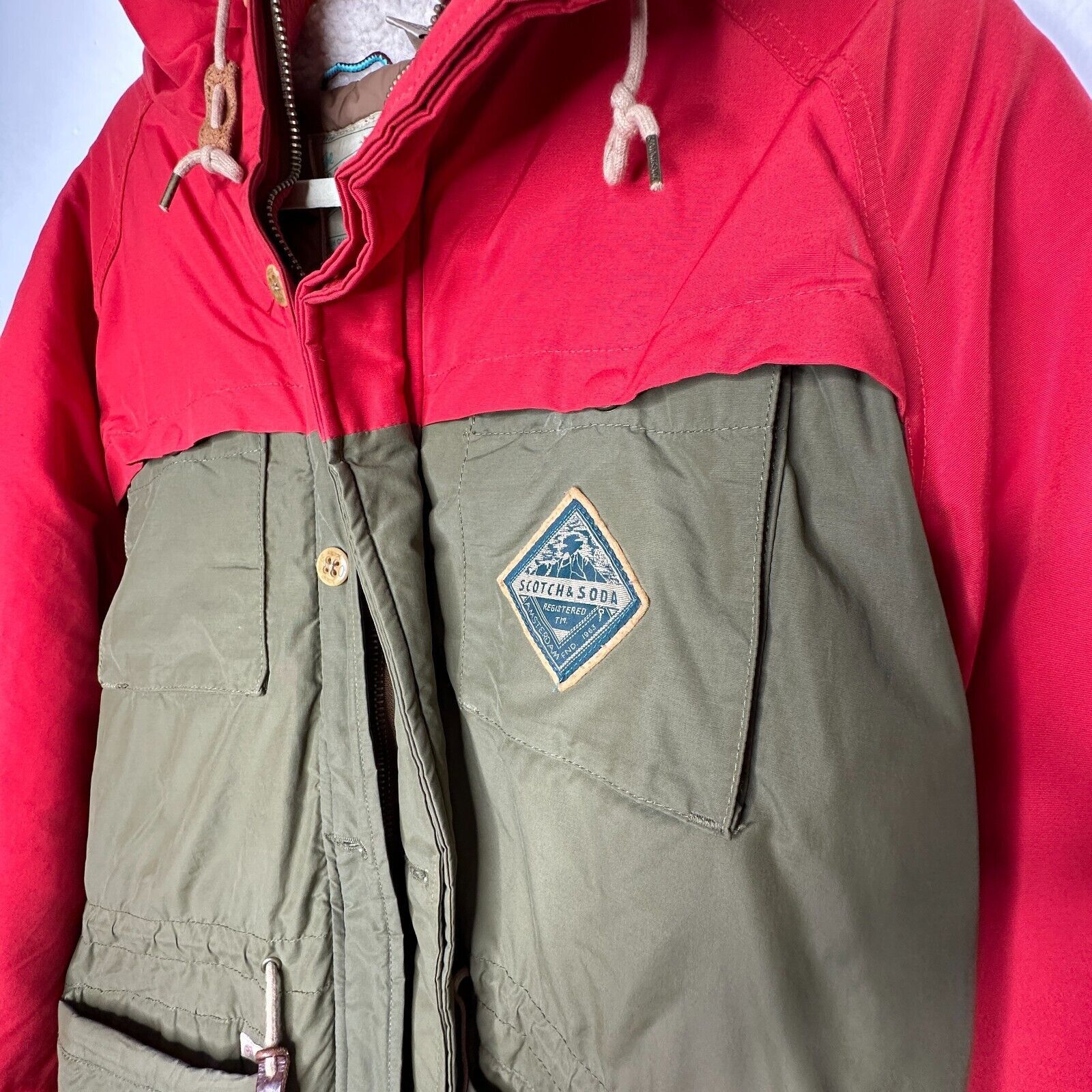 Scotch & Soda Scotch & Soda Olive & Red Front Zip Hooded Heavy Jacket M Size M / US 6-8 / IT 42-44 - 6 Thumbnail