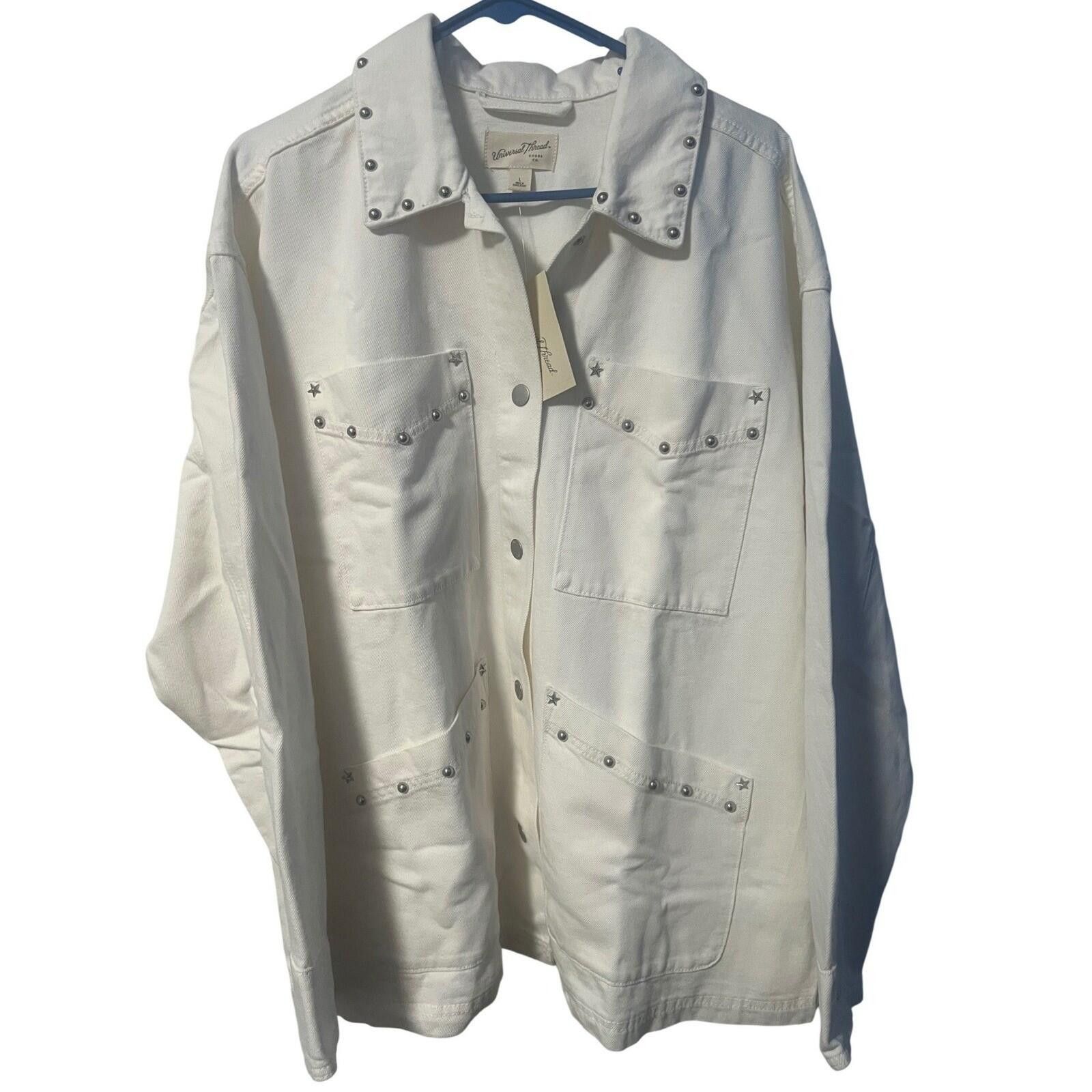 Other Universal Thread Denim Jacket Womens M White Studded NWT Size M / US 6-8 / IT 42-44 - 4 Thumbnail