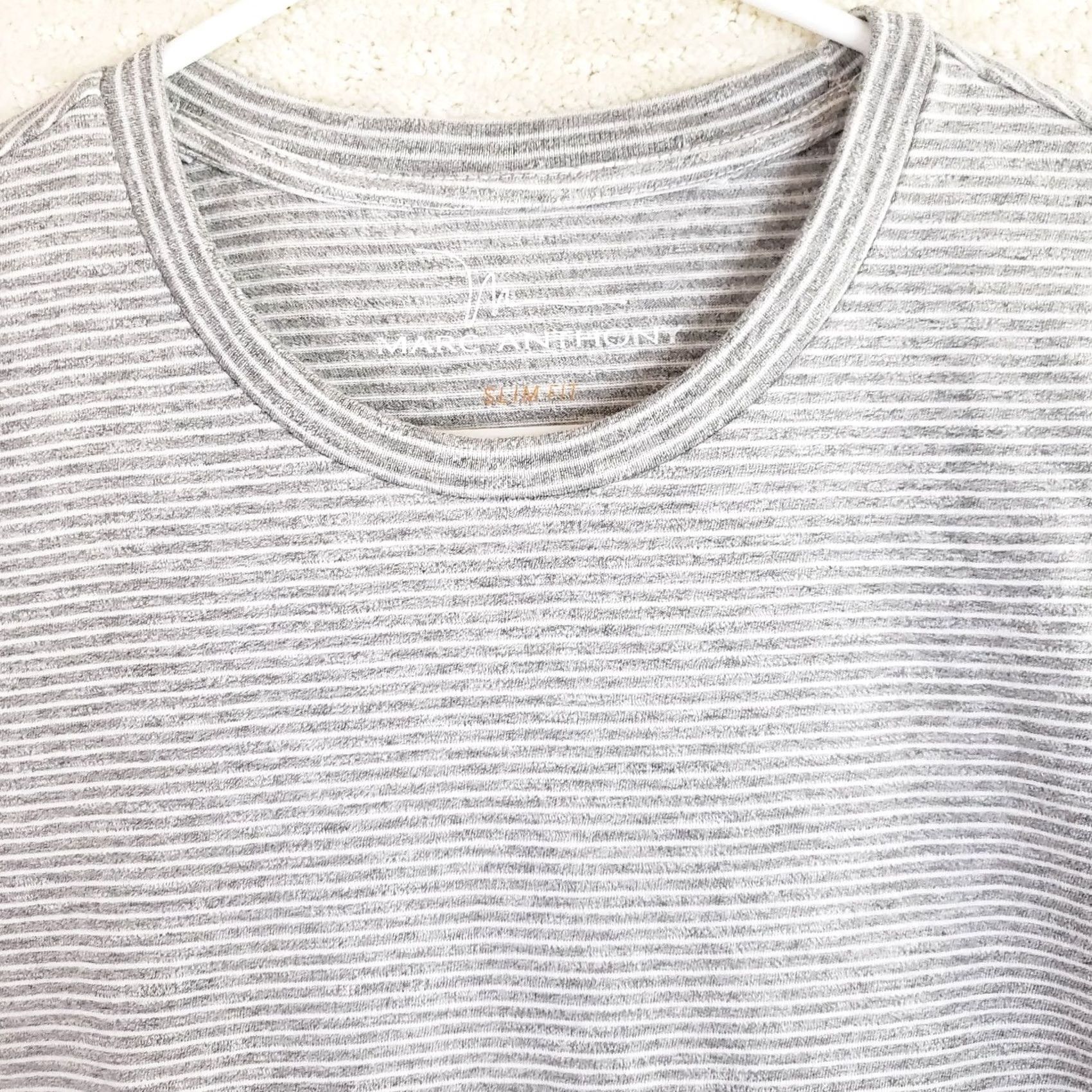 Marcs Marc Anthony Slim Fit Luxury Crew Neck Short Sleeve T-Shirt M Gray White Striped Mens Shirt Size US M / EU 48-50 / 2 - 3 Thumbnail