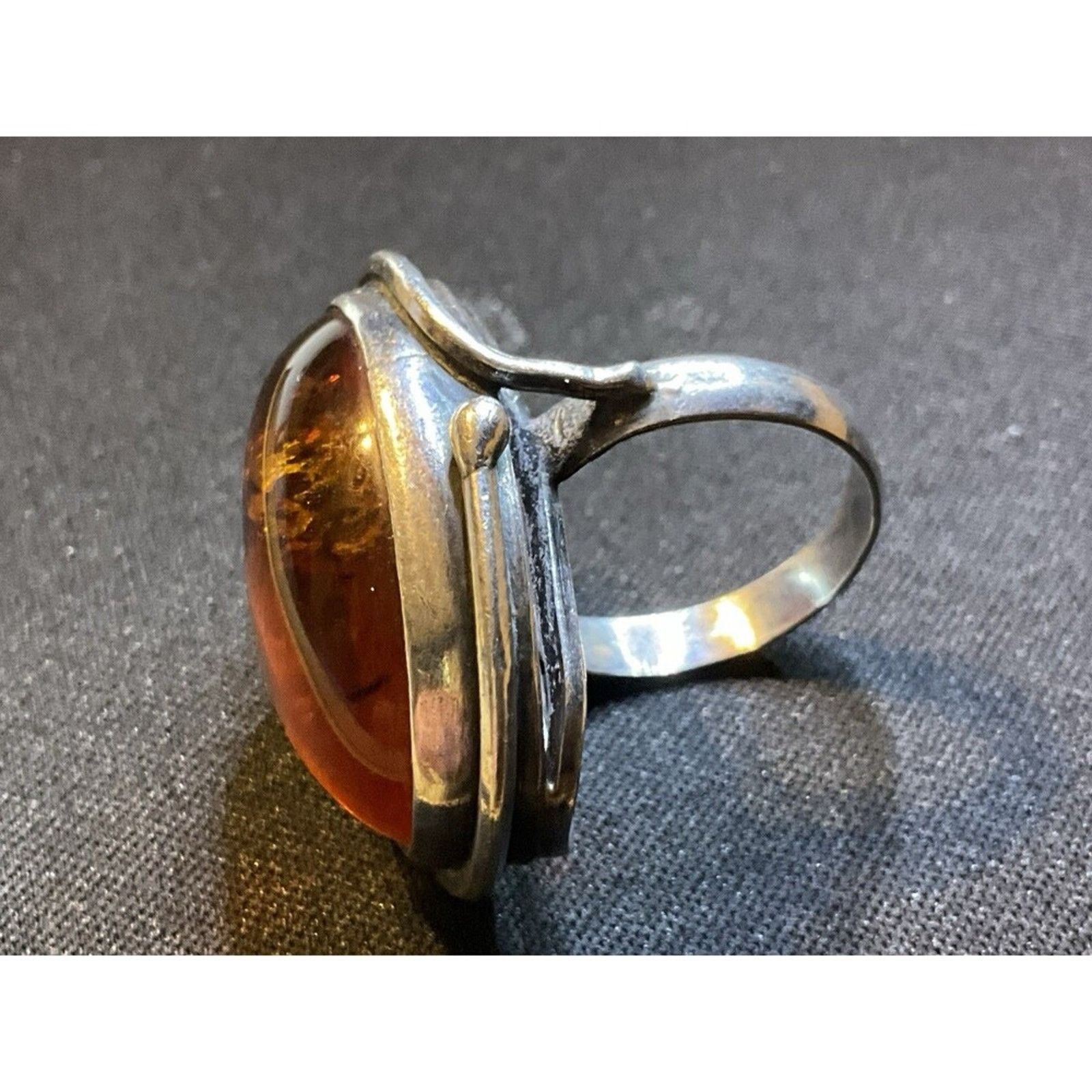 Other Size 8 Tested 925 Silver Ring With Large Amber Stone Size ONE SIZE - 5 Thumbnail