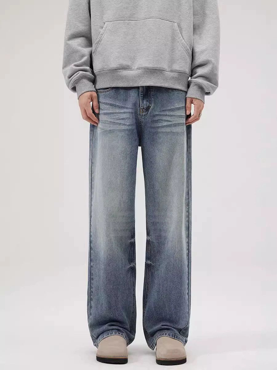 American cleanfit loose men's ice blue straight jeans