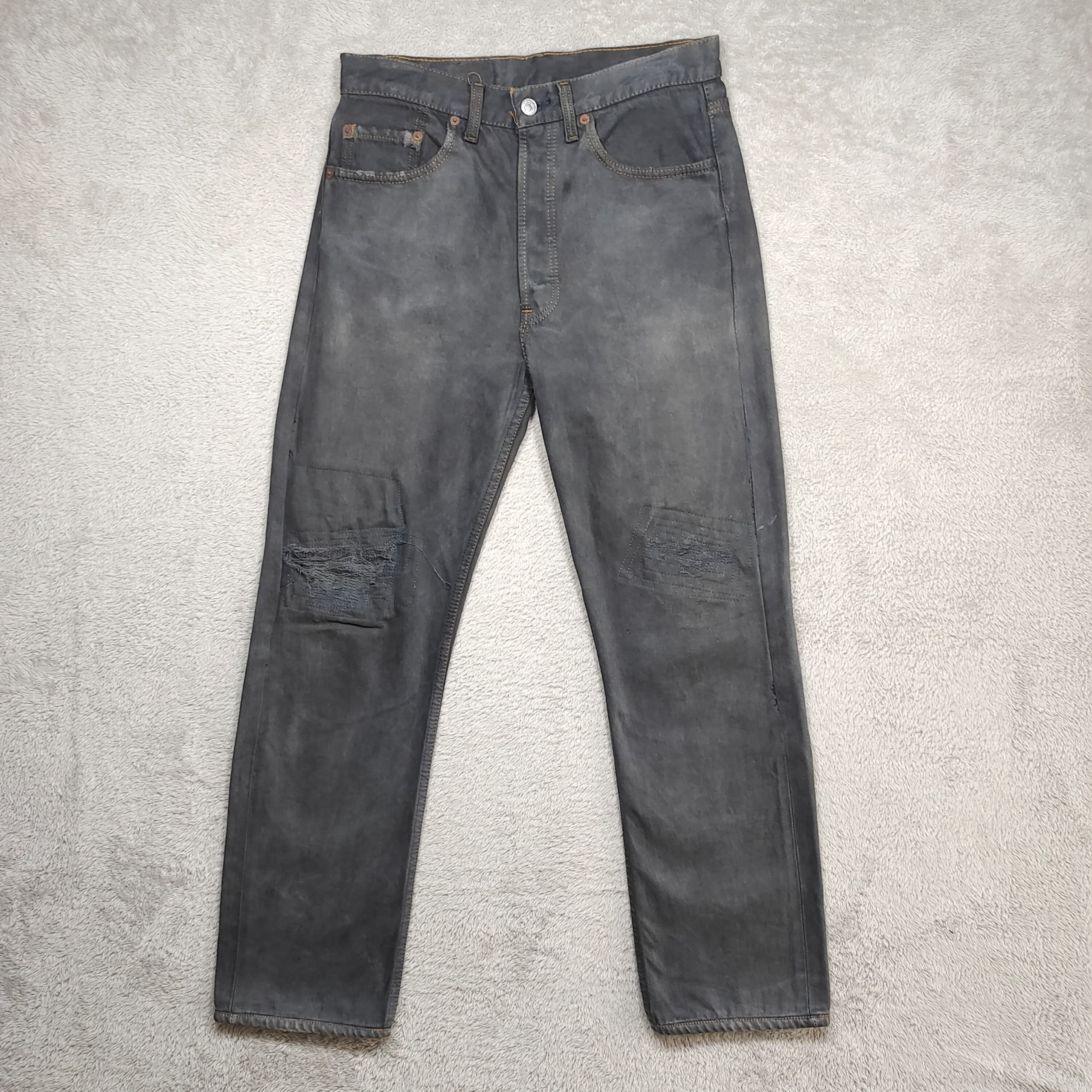 Levi's Vintage 90s Levi’s 501 Overdyed Black Patched Knees Charcoal Size US 30 / EU 46 - 3 Thumbnail