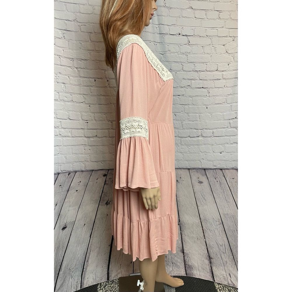 Other My Story Peach Tiered Bell Sleeve Crochet Trim Dress Size L Size L / US 10 / IT 46 - 4 Thumbnail