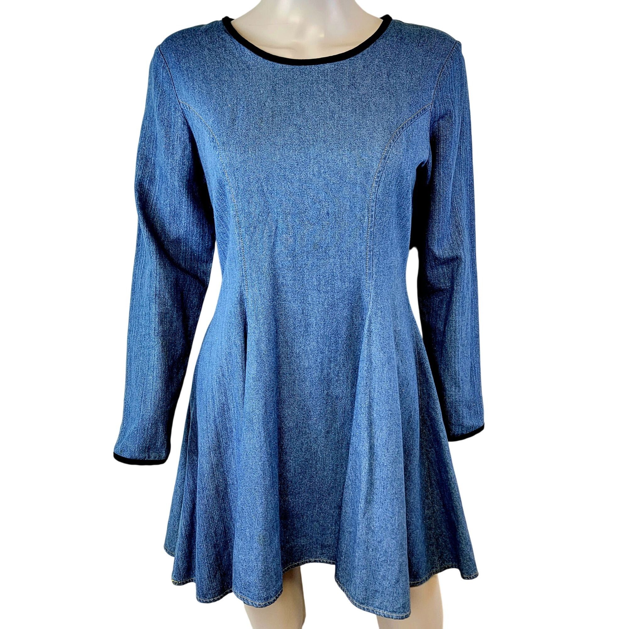 Vintage 90s Denim Mini Dress Women Small Medium Black Velvet - joarbit.com