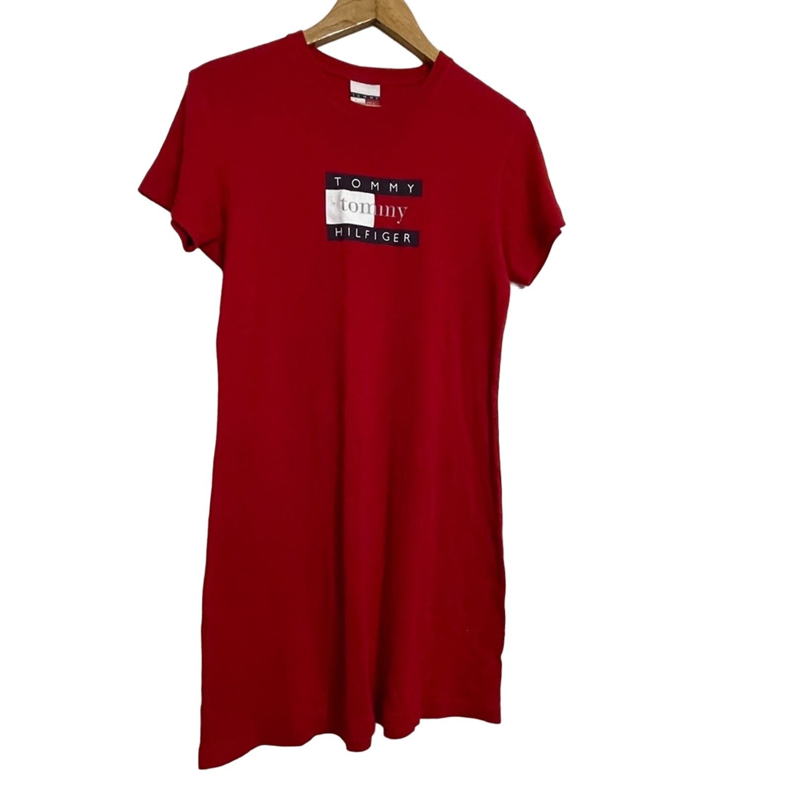 Tommy Hilfiger Vintage90s Tommy Hilfiger Flag Logo Mini Shirt Dress Size L / US 10 / IT 46 - 2 Thumbnail