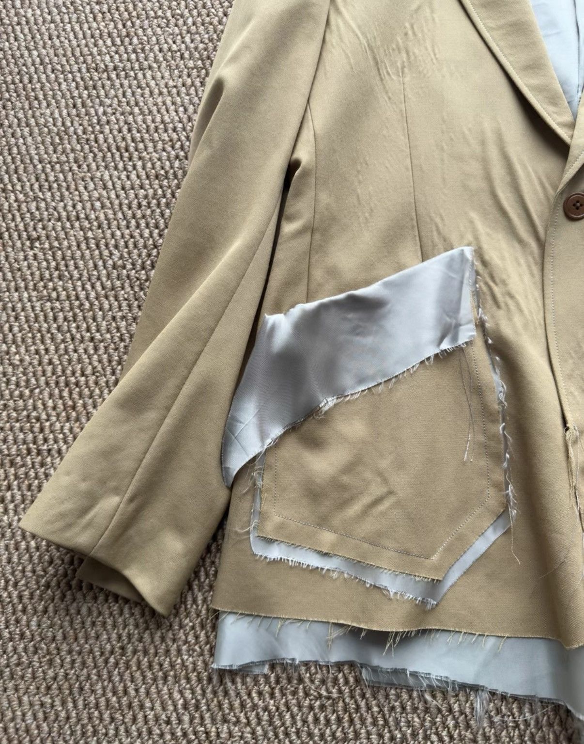 Sulvam Sulvam Khaki Deconstructed Blazer with Raw Edges K23 Size US M / EU 48-50 / 2 - 5 Thumbnail