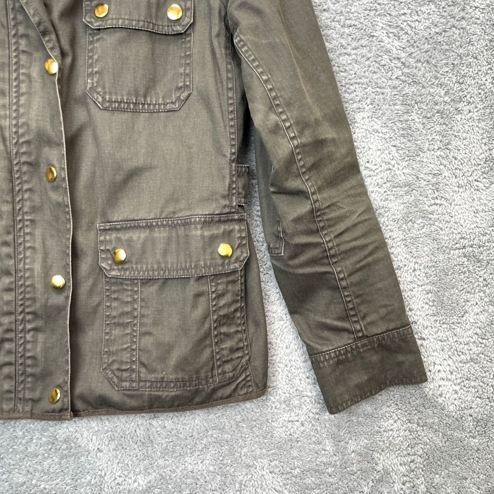 J.Crew J.CREW Military Jacket Womens Petite Medium Green Waxed Cotton With Zipper Pockets Full Zip Casual Workwear Field Coat Size M / US 6-8 / IT 42-44 - 5 Thumbnail
