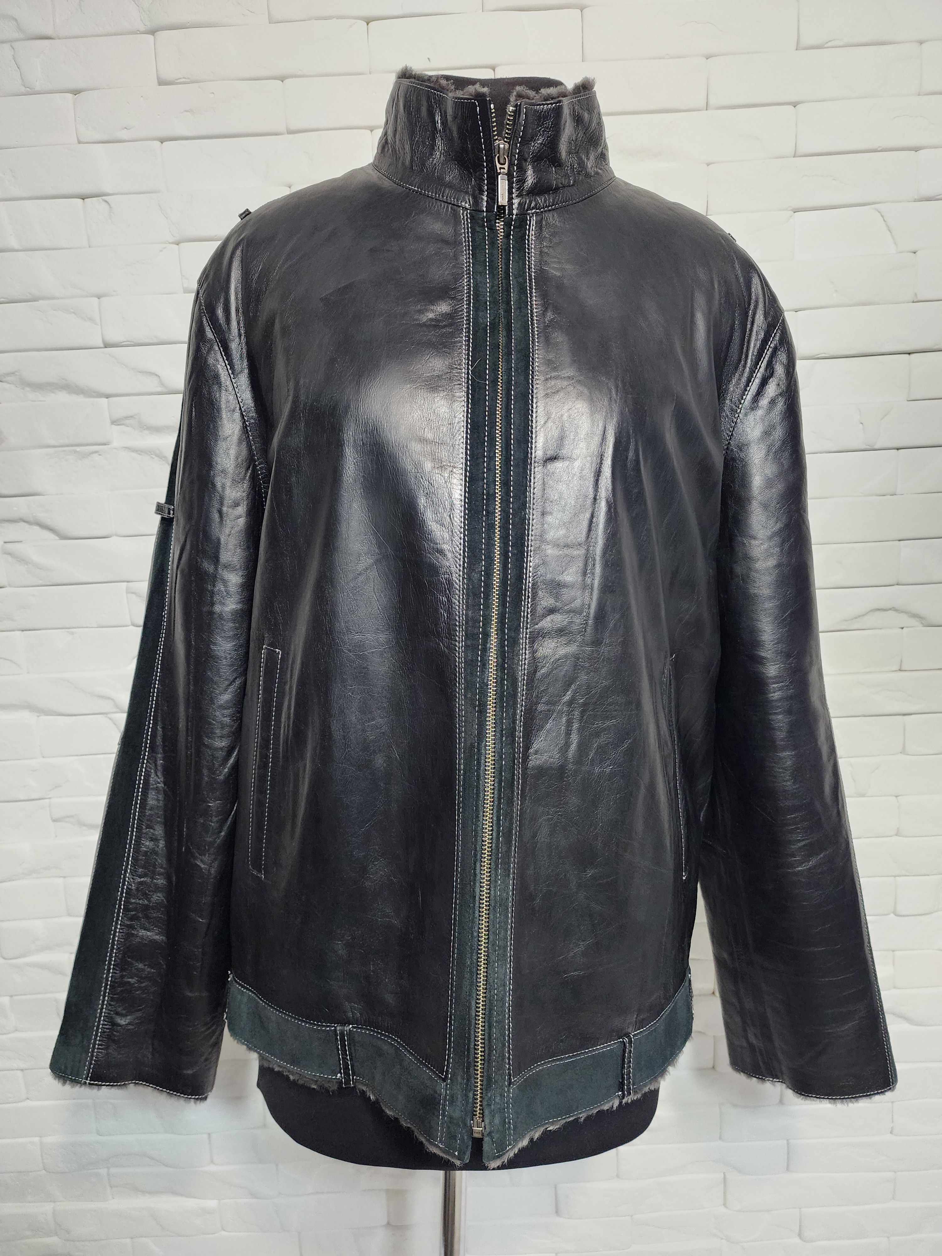Furla Men's Black Sheepskin Coat: Genuine Leather, Metal Zipper Size US L / EU 52-54 / 3 - 1 Thumbnail