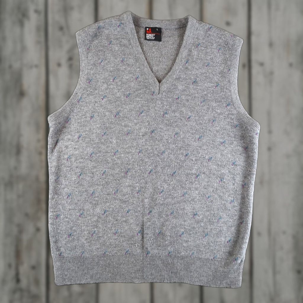 Vintage VINTAGE Robert Bruce Sweater Vest Men's L Gray Floral Knit V-Neck Sleeveless Pattern Pullover USA Brand Size US L / EU 52-54 / 3 - 1 Thumbnail