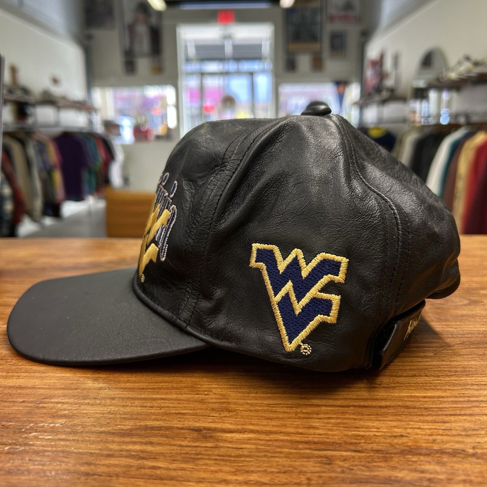 & Other Stories Vintage 90’s WVU Black Leather Hat Size ONE SIZE - 3 Thumbnail
