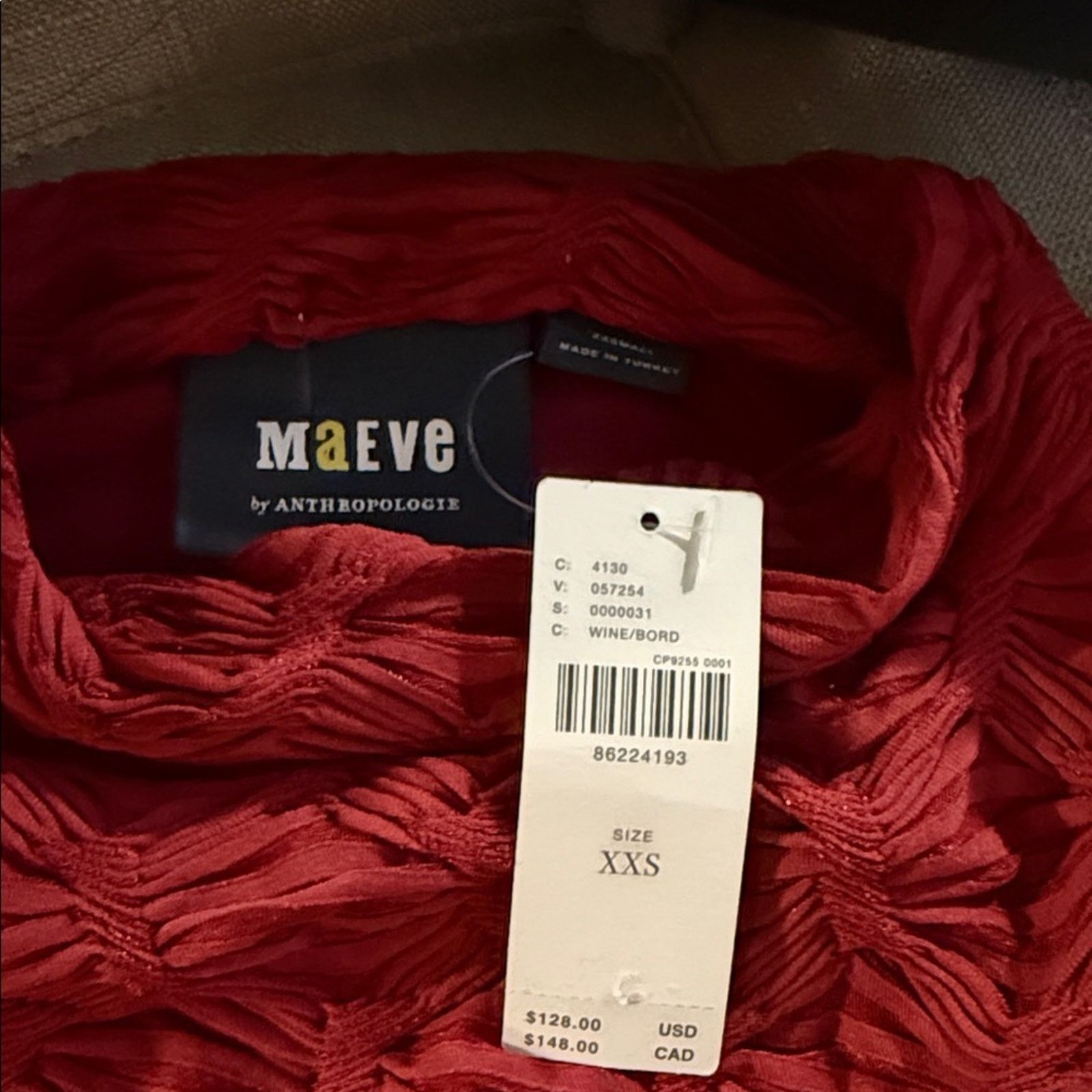 Anthropologie NWT MAEVE ANTHROPOLOGIE Long-Sleeve Scrunch Dress wine XXS Size XS / US 0-2 / IT 36-38 - 3 Thumbnail
