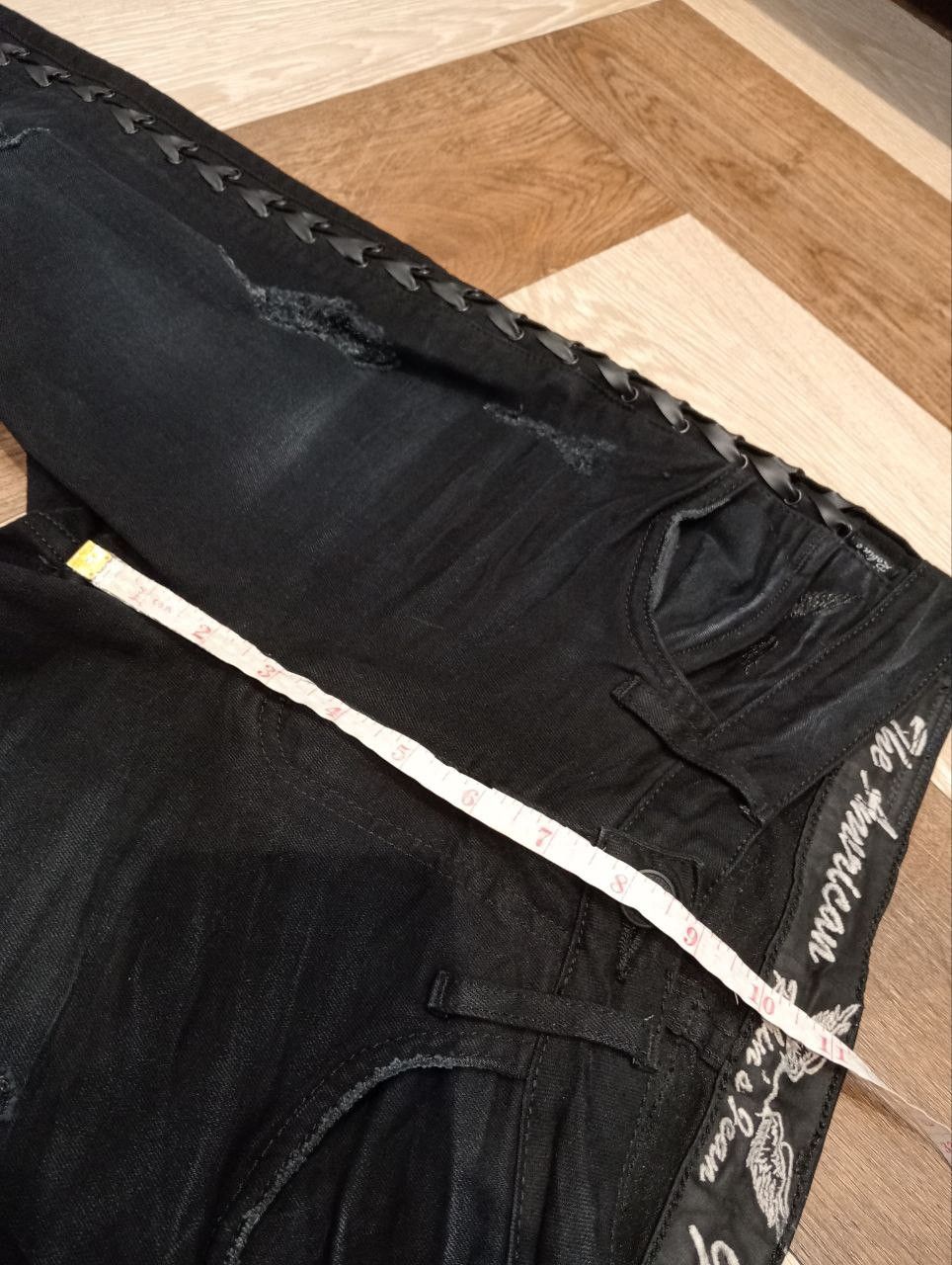 Robins Jeans ROBIN'S JEAN BLACK RIPPED FINISH LACE UP STRETCH SKINNY PANT Size 28" / US 6 / IT 42 - 18 Thumbnail