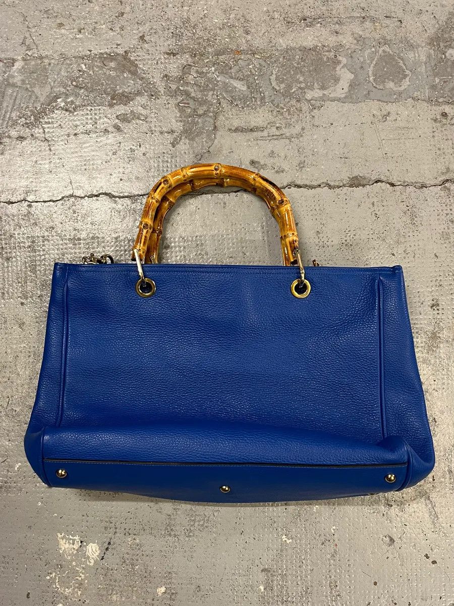 Gucci 2000s Gucci Blue Leather Bamboo Handle Tote Bag Size ONE SIZE - 8 Thumbnail