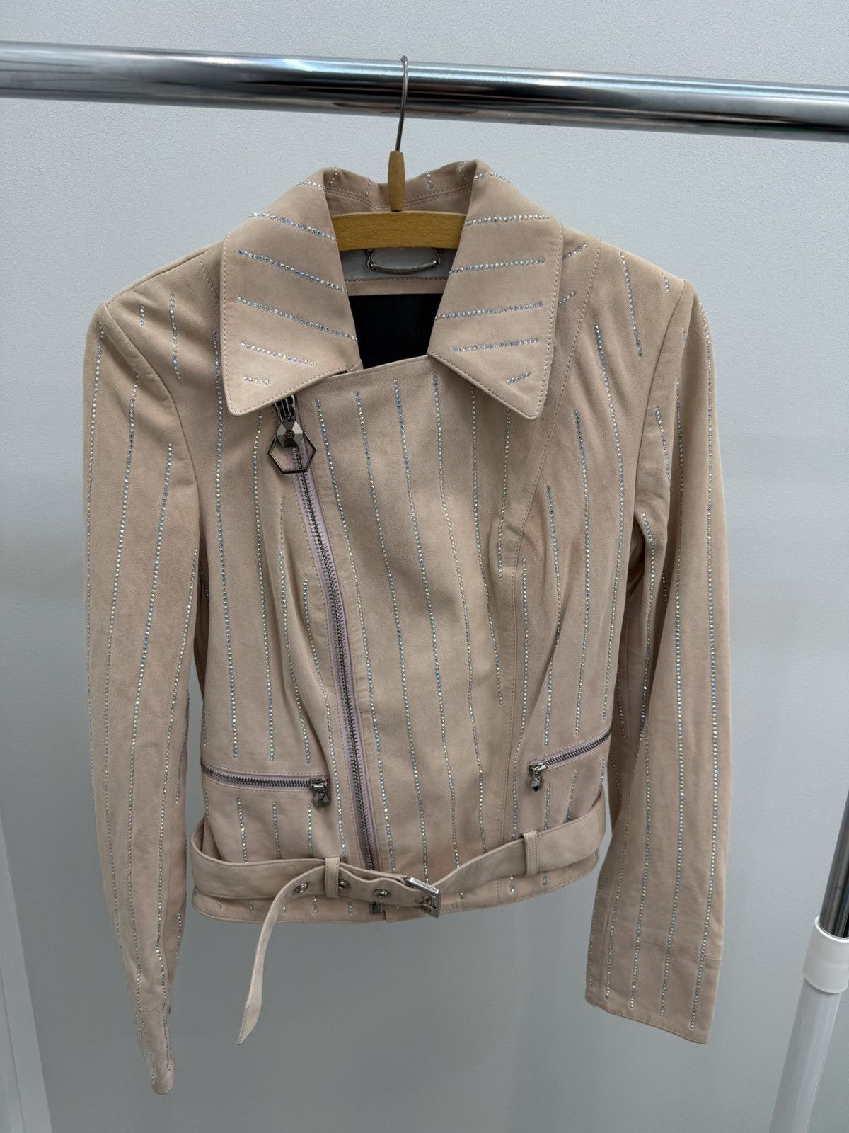 Philipp Plein Philipp Plein Crystals Pink Leather Biker Jacket Size L / US 10 / IT 46 - 1 Thumbnail