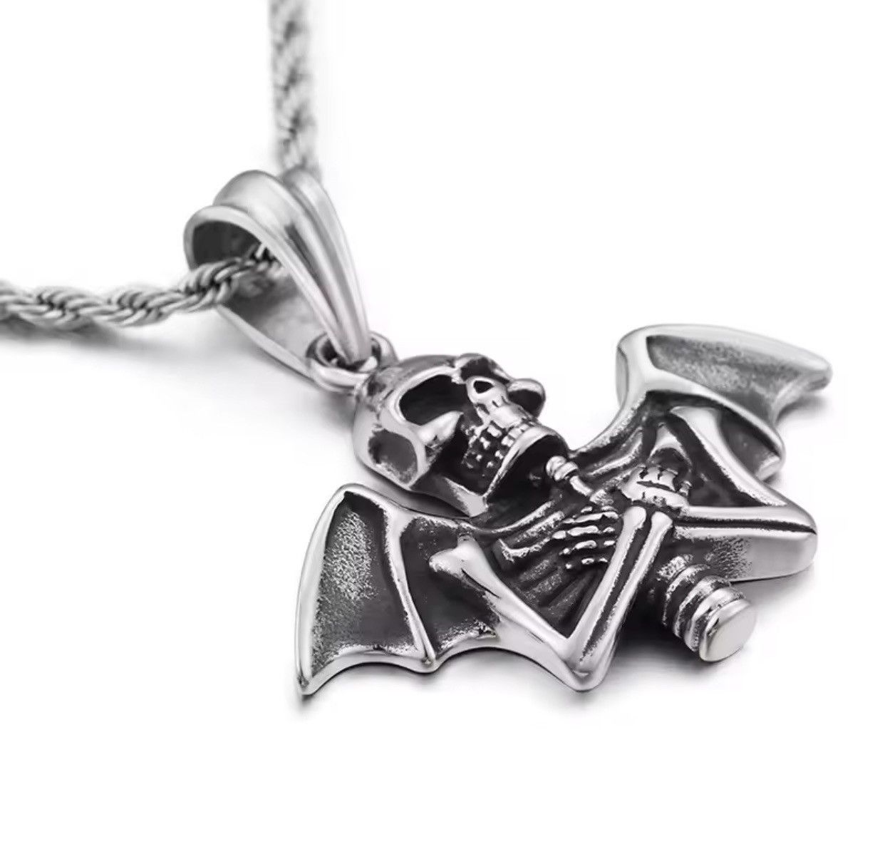 Jewelry Skeleton Wings Skull Necklace Gothic Chain Size ONE SIZE - 4 Thumbnail