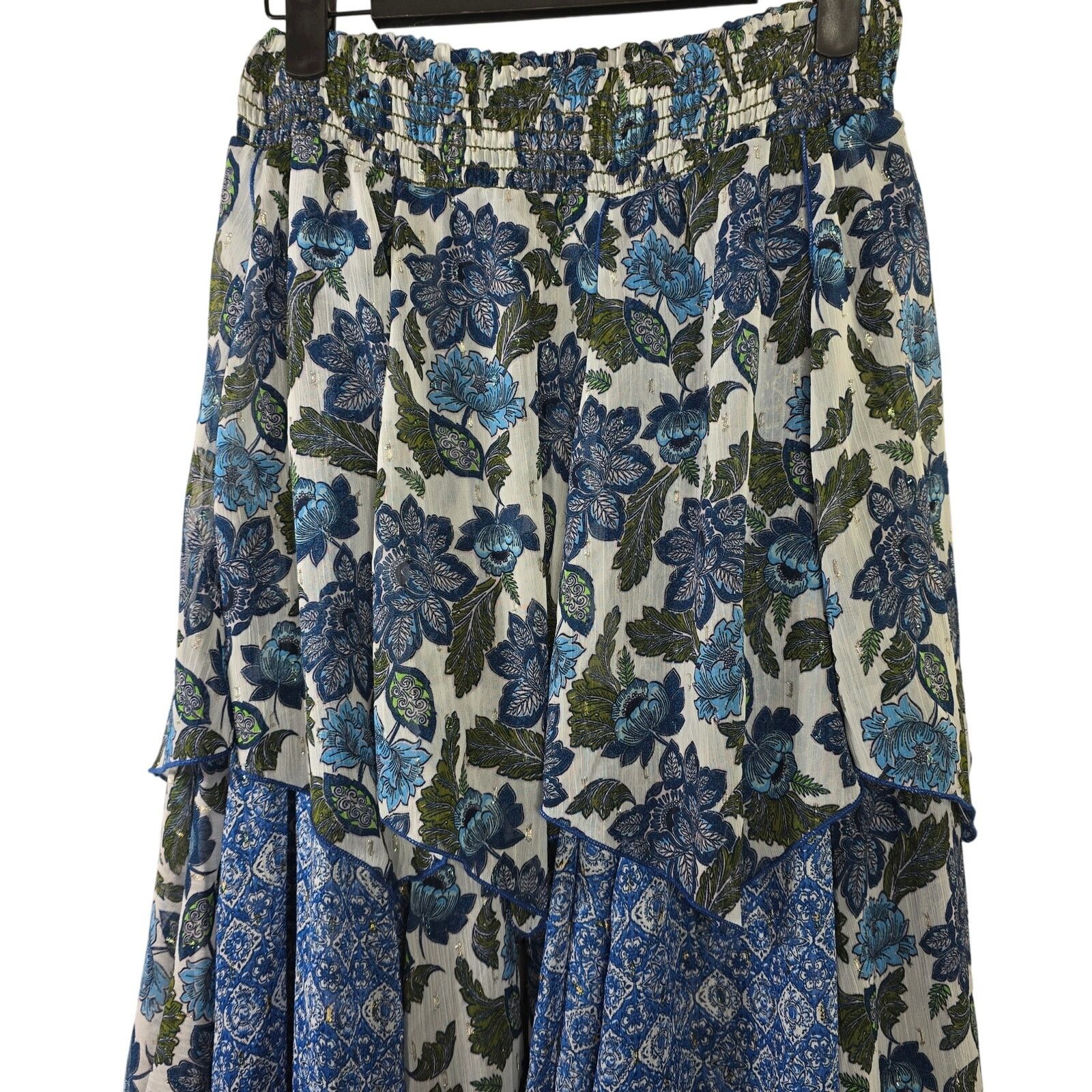 Misa Los Angeles Zoe Floral Tiered Midi Skirt Size Small