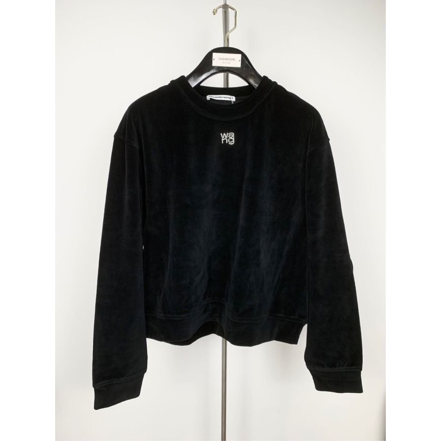 Alexander Wang Alexander Wang.T Black Velvet Long-Sleeve Logo Embroidered S Size M / US 6-8 / IT 42-44 - 1 Thumbnail
