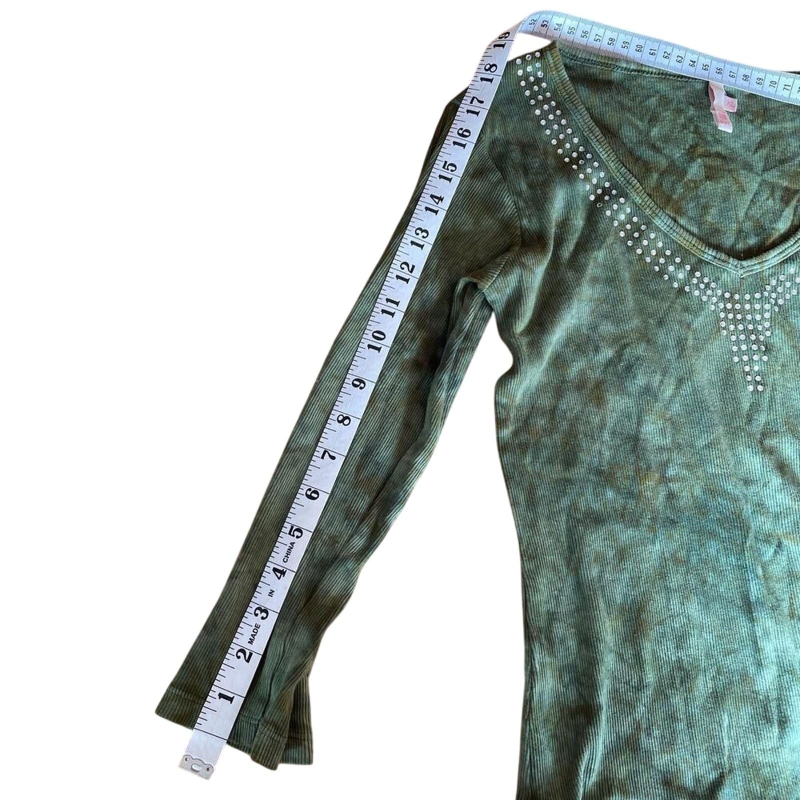Other Y2K Women's Green Tie Dye Bedazzled 3/4 Sleeve Shirt sz XS Size XS / US 0-2 / IT 36-38 - 7 Thumbnail