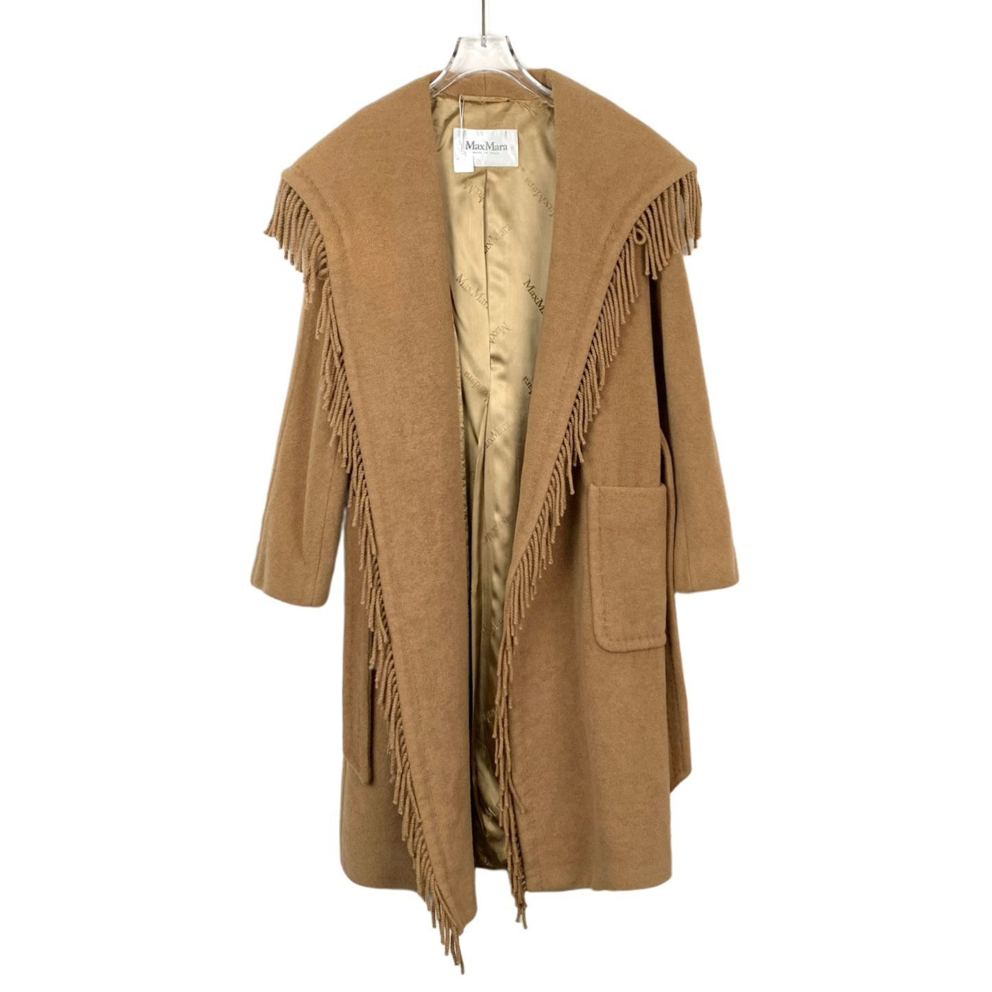 Max Mara Maxmara Womens Camel Wool Fringe Belted Coat Size 36 XS Size XS / US 0-2 / IT 36-38 - 1 Thumbnail