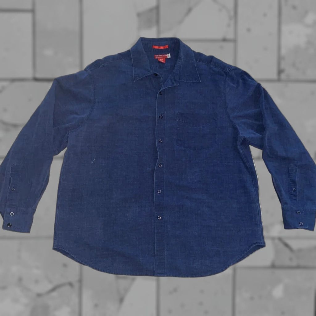 Guess VINTAGE Guess Linen Blend Button Down Shirt Adult XL Blue Size US XL / EU 56 / 4 - 1 Thumbnail
