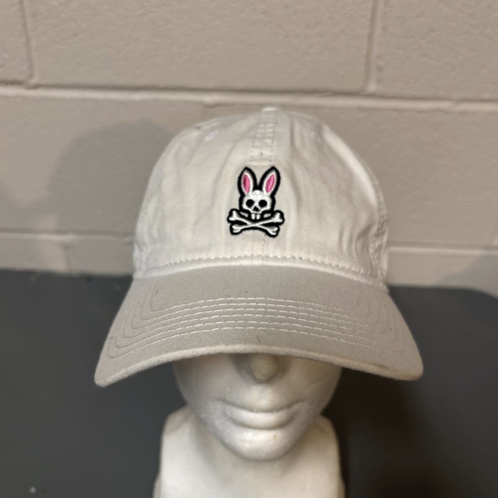 Psycho Bunny Psycho Bunny Mens Baseball Cap OS White Embroidered Silver Big Bunny Adjustable Cap OS Size ONE SIZE - 3 Thumbnail