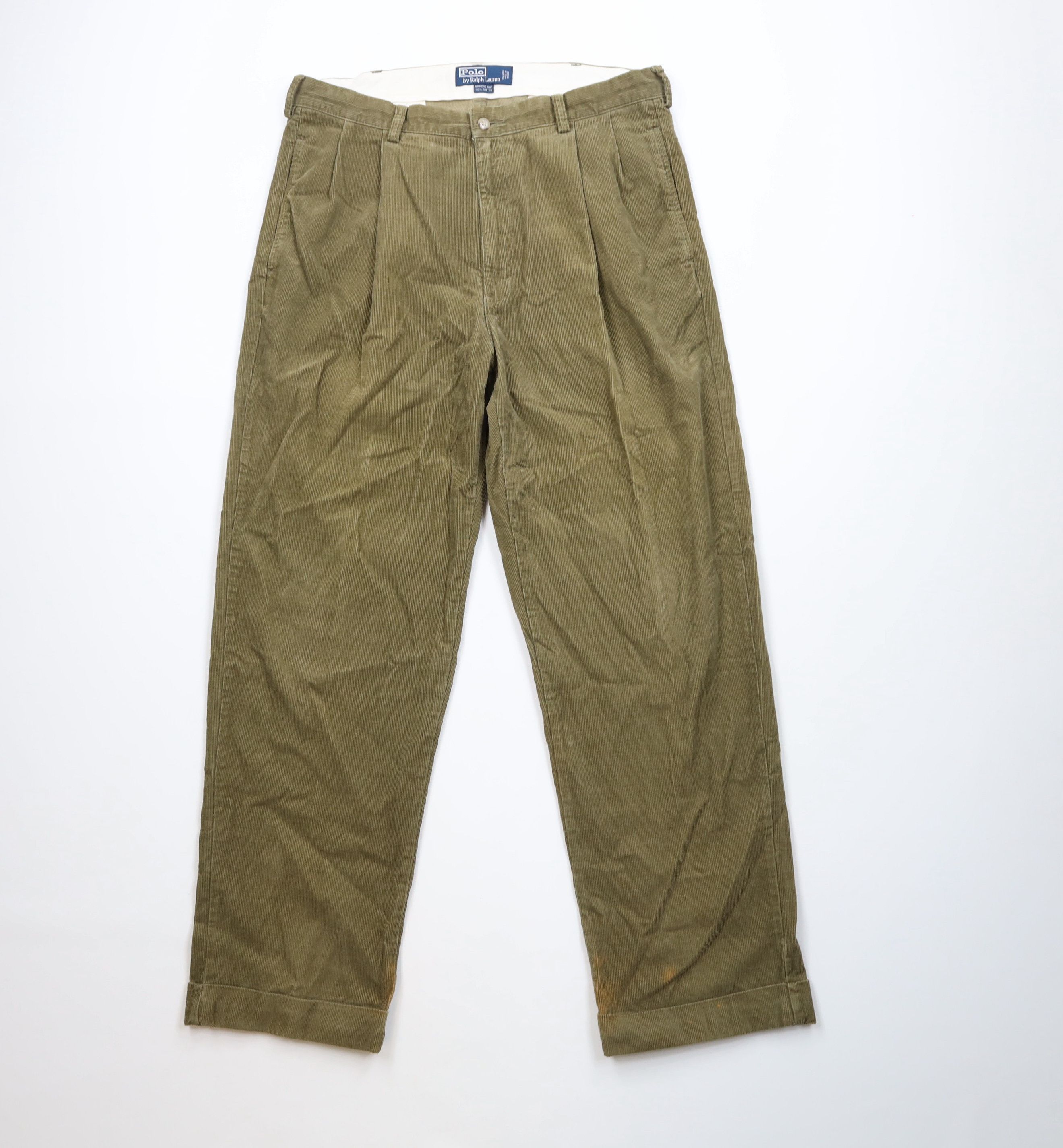 Ralph Lauren Vintage 90s Ralph Lauren Wide Leg Corduroy Chino Pants Green Size US 34 / EU 50 - 1 Thumbnail