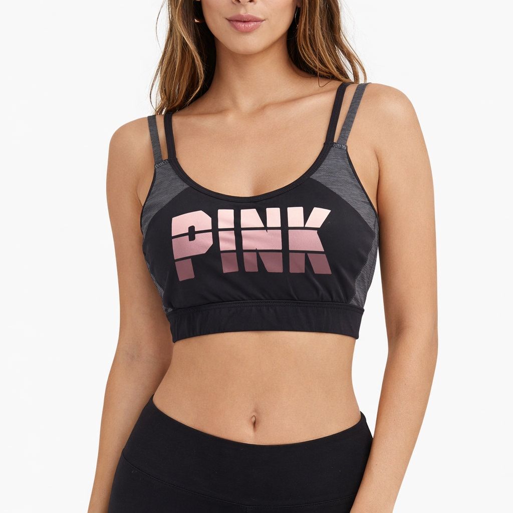 Victoria's Secret PINK Ultimate Sports Yoga Gym Bra Logo Gray Black L Size ONE SIZE - 1 Thumbnail