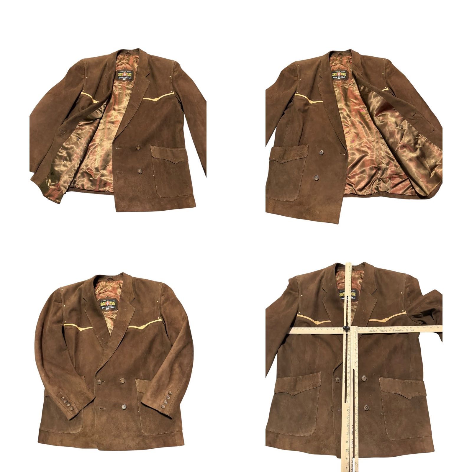Vintage VINTAGE Cortefiel Spain Men’s Brown Suede Western Double Breasted Blazer Jacket 46 Size 46R - 9 Thumbnail
