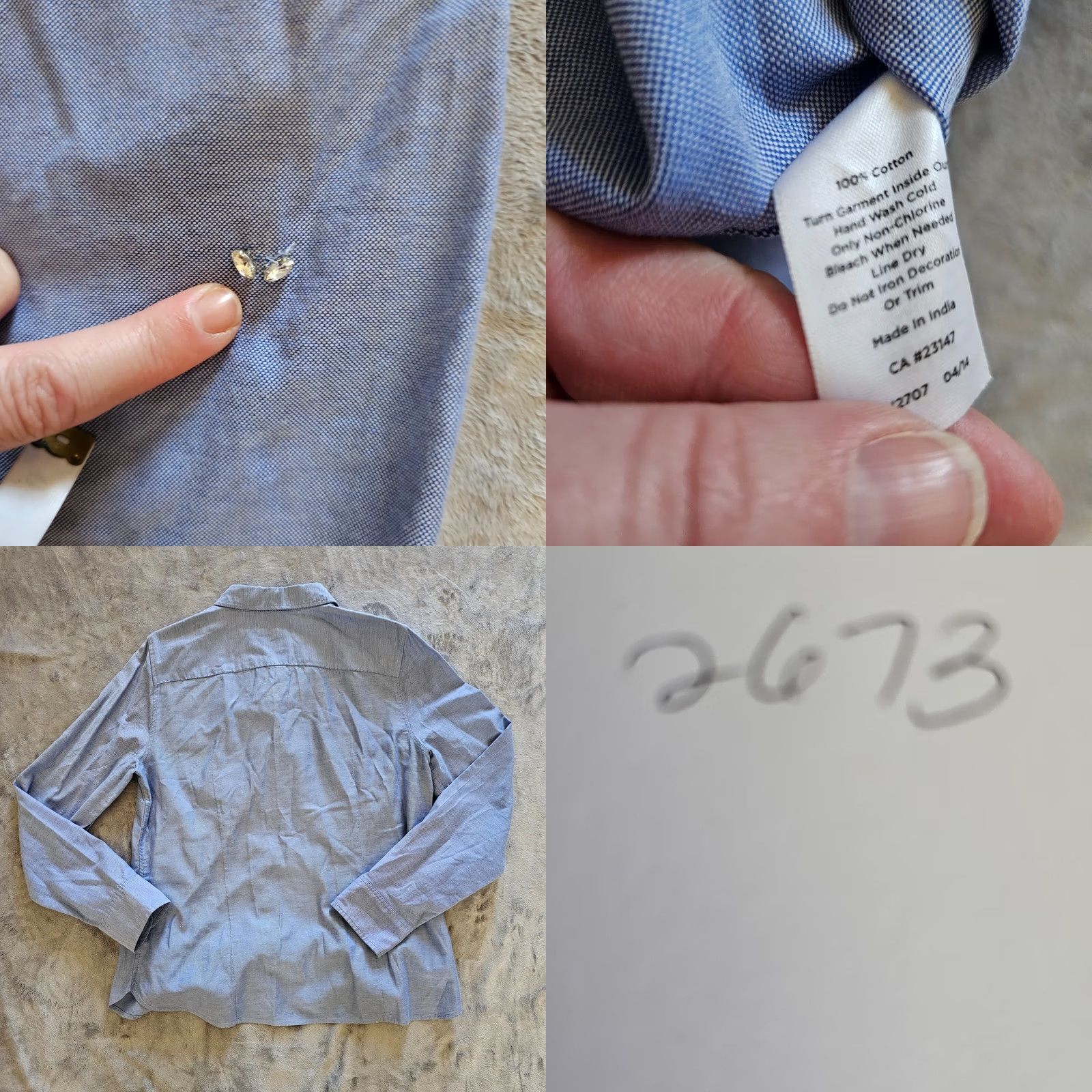 Talbots Talbots Blouse Shirt Womens 10 Blue Rhinestones Button Long Sleeve Classic Career Mens? Size L / US 10 / IT 46 - 8 Thumbnail