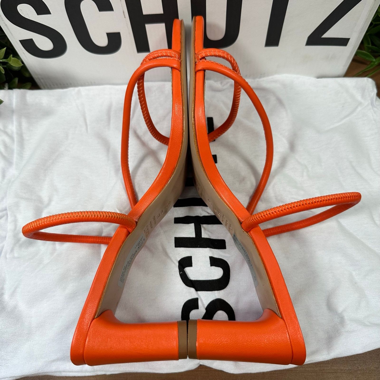 SCHUTZ Schutz Chessie Mid Leather Mid Heel Sandals Orange Size 8 Size US 8 / IT 38 - 6 Thumbnail
