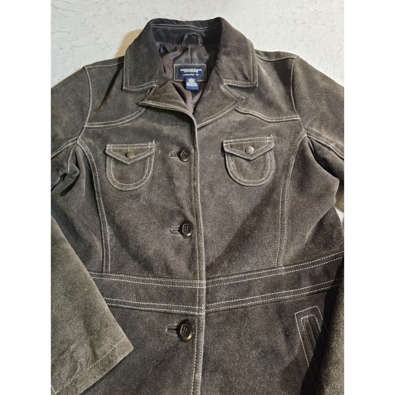 American Eagle Outfitters American Eagle Brown 100% Genuine Leather Suede Western Style Button-up Jacket M Women Size M / US 6-8 / IT 42-44 - 6 Thumbnail