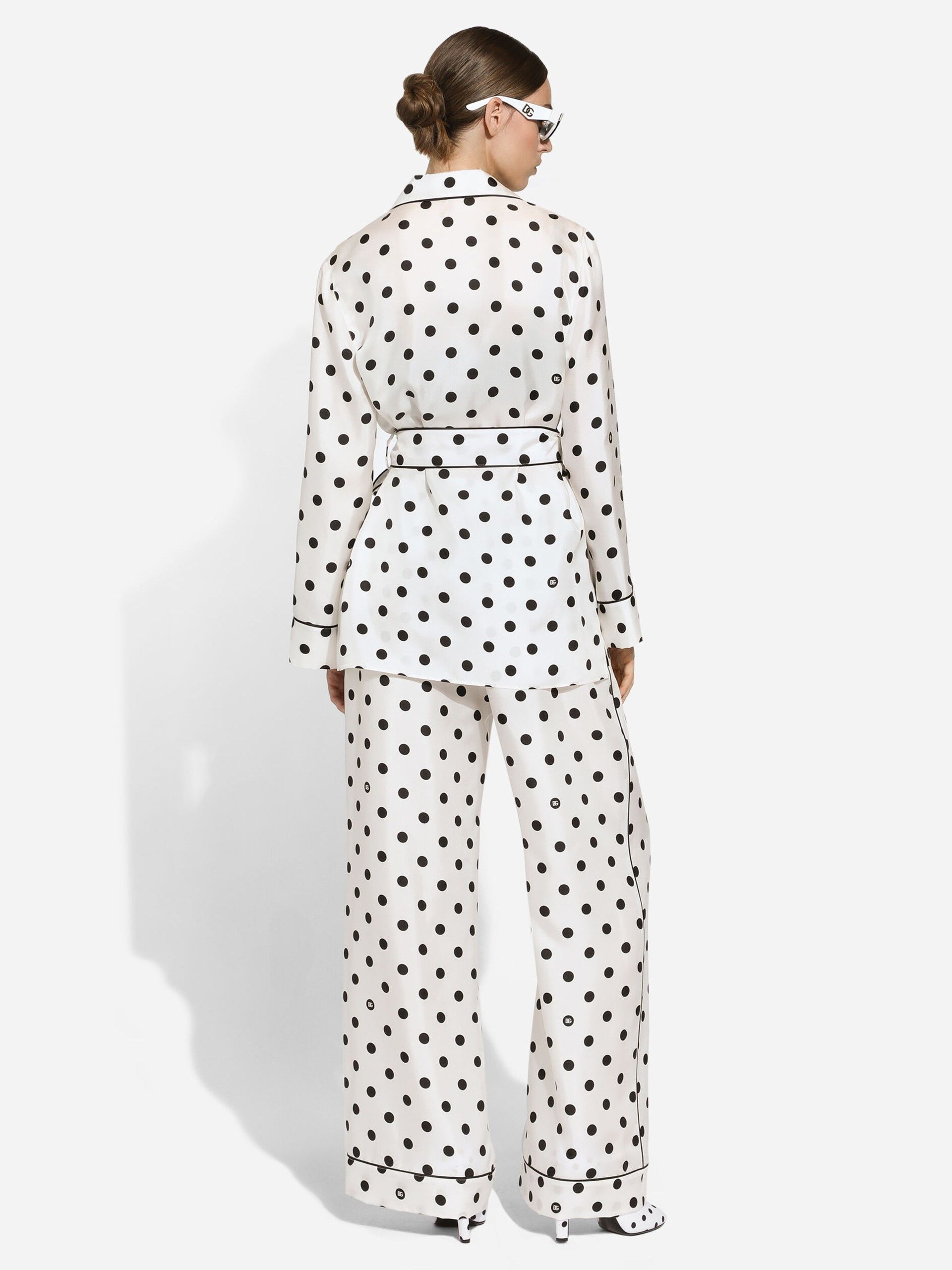 Dolce & Gabbana o1s22i1n1024 Silk Polka Dot Shirt in White Size M / US 6-8 / IT 42-44 - 5 Thumbnail