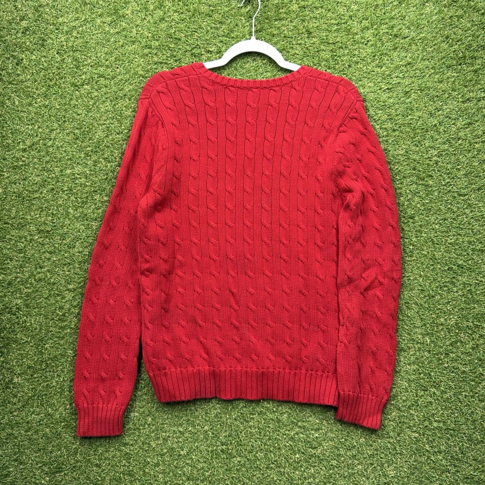 Polo Ralph Lauren Polo Ralph Lauren Sweater Polo Ralph Lauren Womens XL Red Cable Knit V-Neck 90s Vintage Pullover Shirt Womens Size XL / US 12-14 / IT 48-50 - 2 Thumbnail