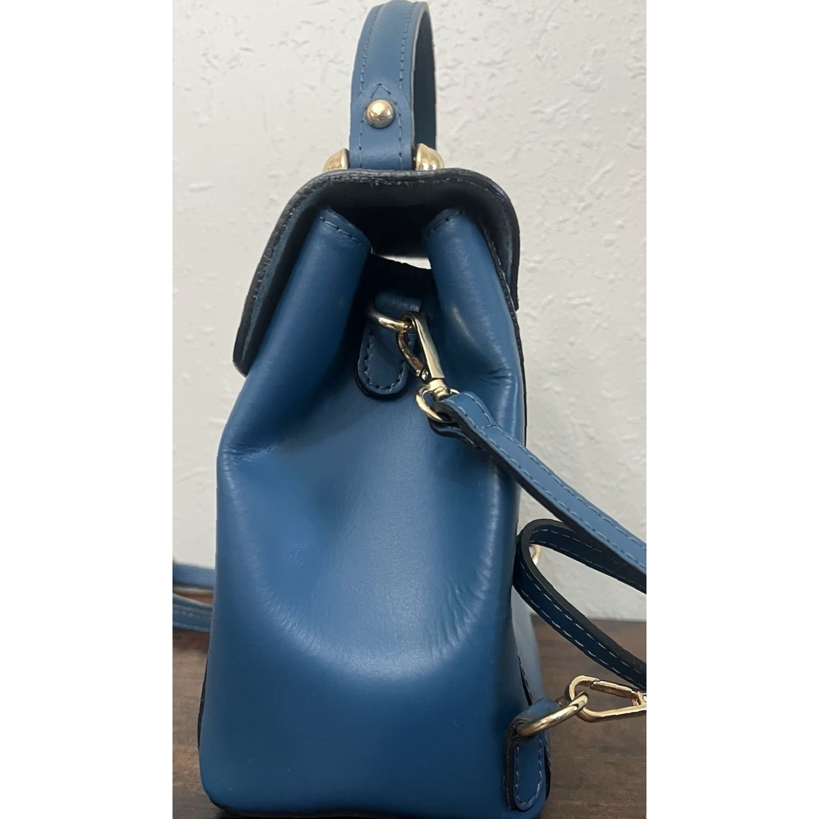 Vintage Viola Castellani Blue Leather Suede Mini Backpack Convertible Handbag Italy Backpack Womens Small Blue Leather Size ONE SIZE - 4 Thumbnail