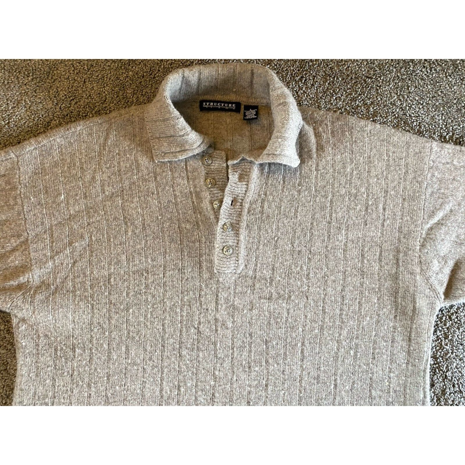 Vintage Structure Men’s Size L Henley Sweater Lambswool Rabbit Hair Collared Beige Mens Size US L / EU 52-54 / 3 - 6 Thumbnail