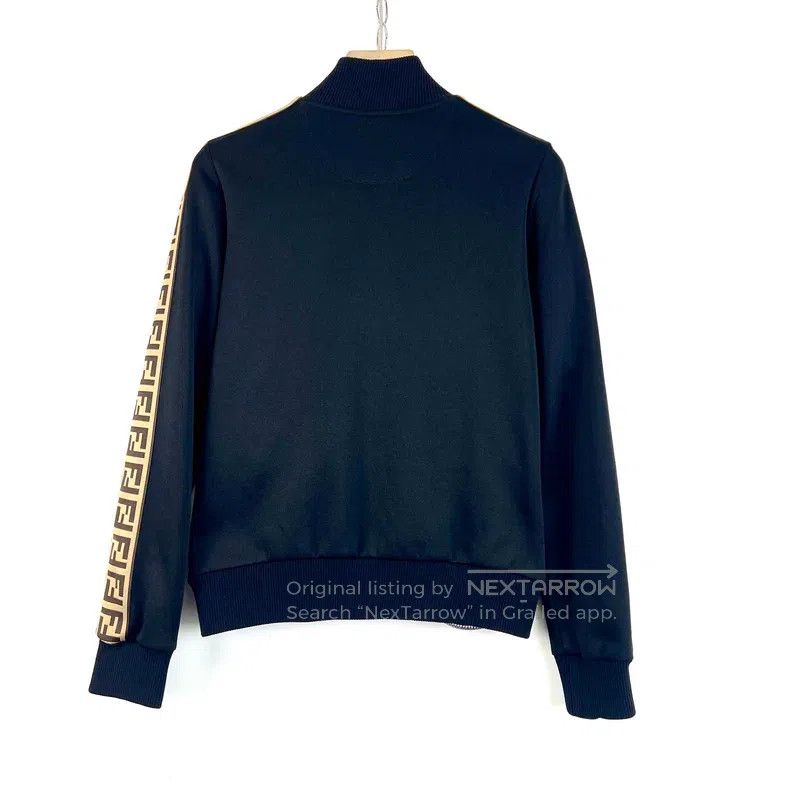 Fendi Fendi Black FF Pattern Embroidered Stripe Stand Collar Spo Size S / US 4 / IT 40 - 2 Thumbnail