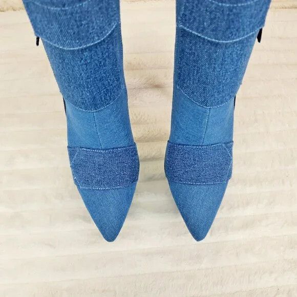Other Kinder Pointy Toe Platform Stiletto Heel Ankle Boots Denim P Size US 7 / IT 37 - 5 Thumbnail