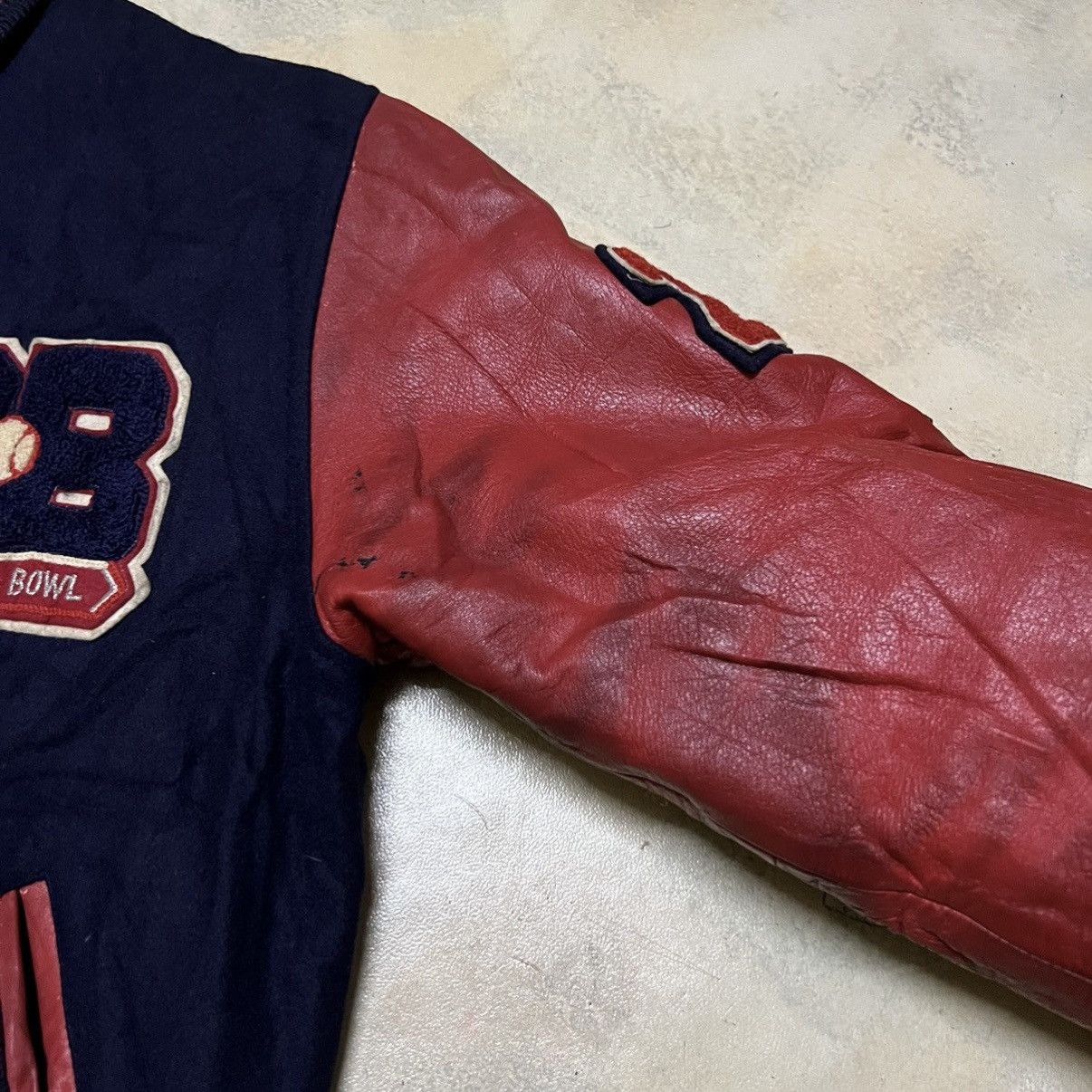 Vintage Vintage Orange Bowl Leather Sleeve Varsity Jacket Size US L / EU 52-54 / 3 - 7 Thumbnail