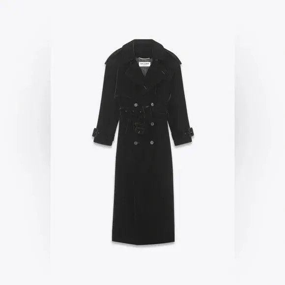 Saint Laurent Paris o1bcso1str1124 Trench Coat In Velvet in Black Size US M / EU 48-50 / 2 - 1 Thumbnail
