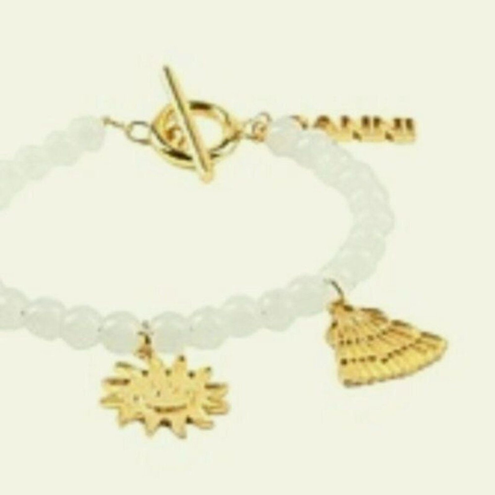 Ganni Ganni White beaded bracelet with gold charms Size ONE SIZE - 4 Thumbnail