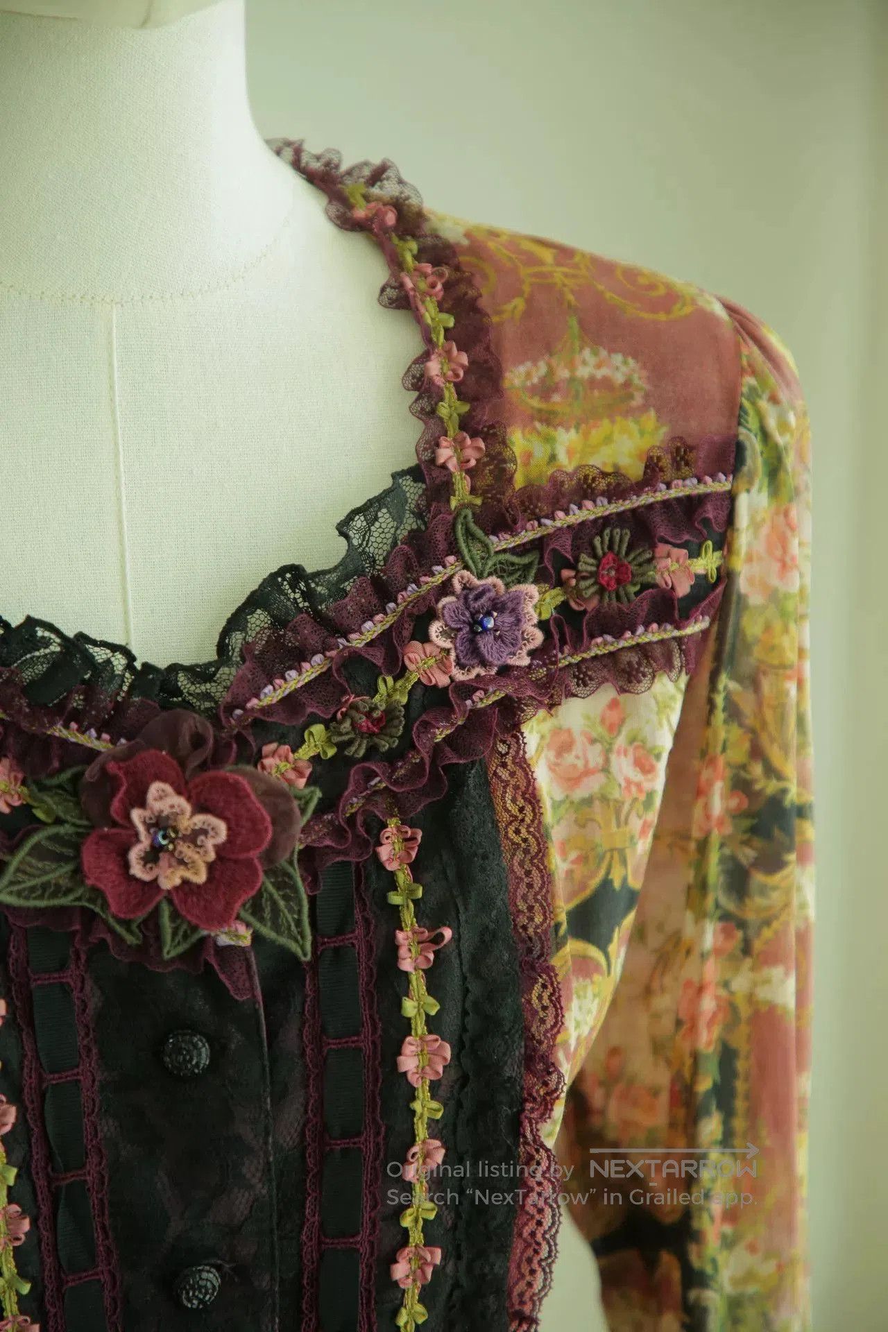 non Vintage Floral Print Sheer Blouse. Size M / US 6-8 / IT 42-44 - 2 Thumbnail