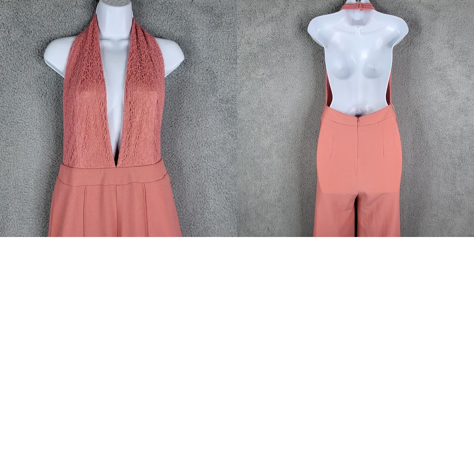 Lulus Lulus Backless Peach Pink Lace Top Jumpsuit M Women Sleeveless V-Neck Wide-Leg 1 Piece Regular 32in Inseam Pink Size M / US 6-8 / IT 42-44 - 8 Thumbnail
