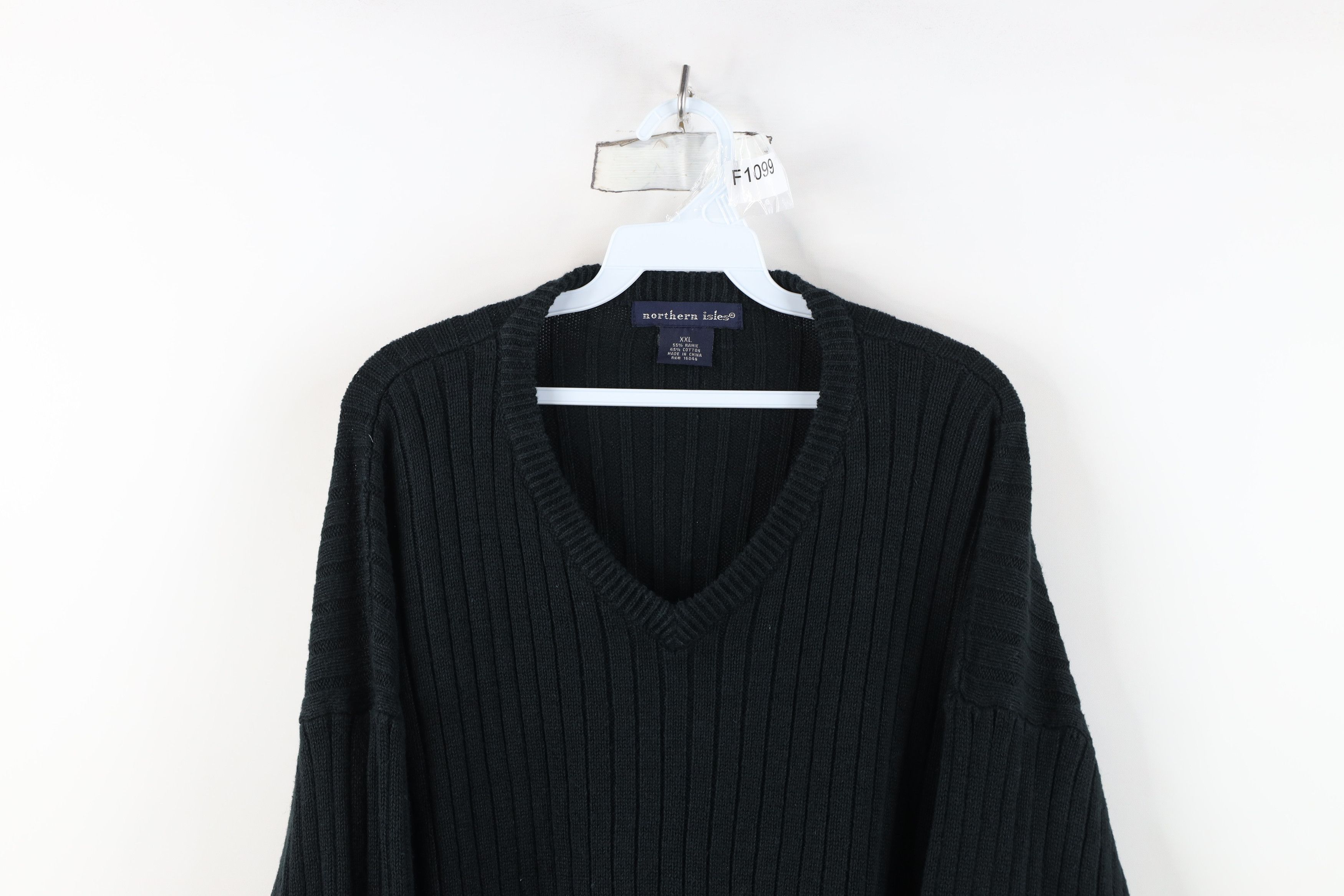 Vintage Vintage 90s Streetwear Ribbed Knit V-Neck Sweater Black Size XXL / US 16-18 / IT 52-54 - 2 Thumbnail