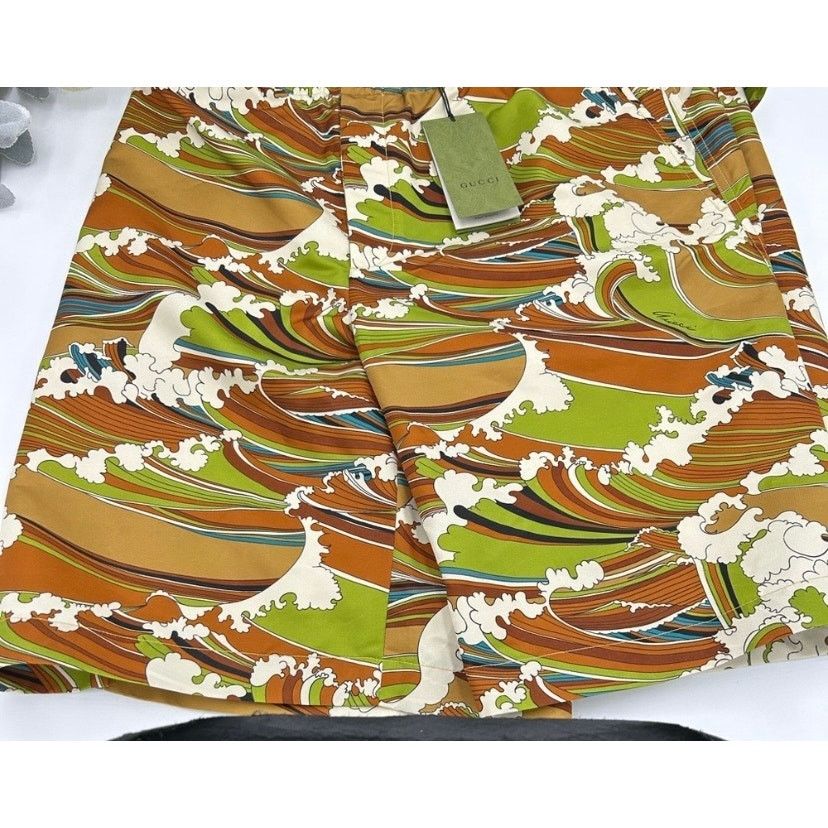 Gucci Gucci Green & Brown Wave-Print Swim Board Shorts Sz 54/XXL Size US 38 / EU 54 - 6 Thumbnail