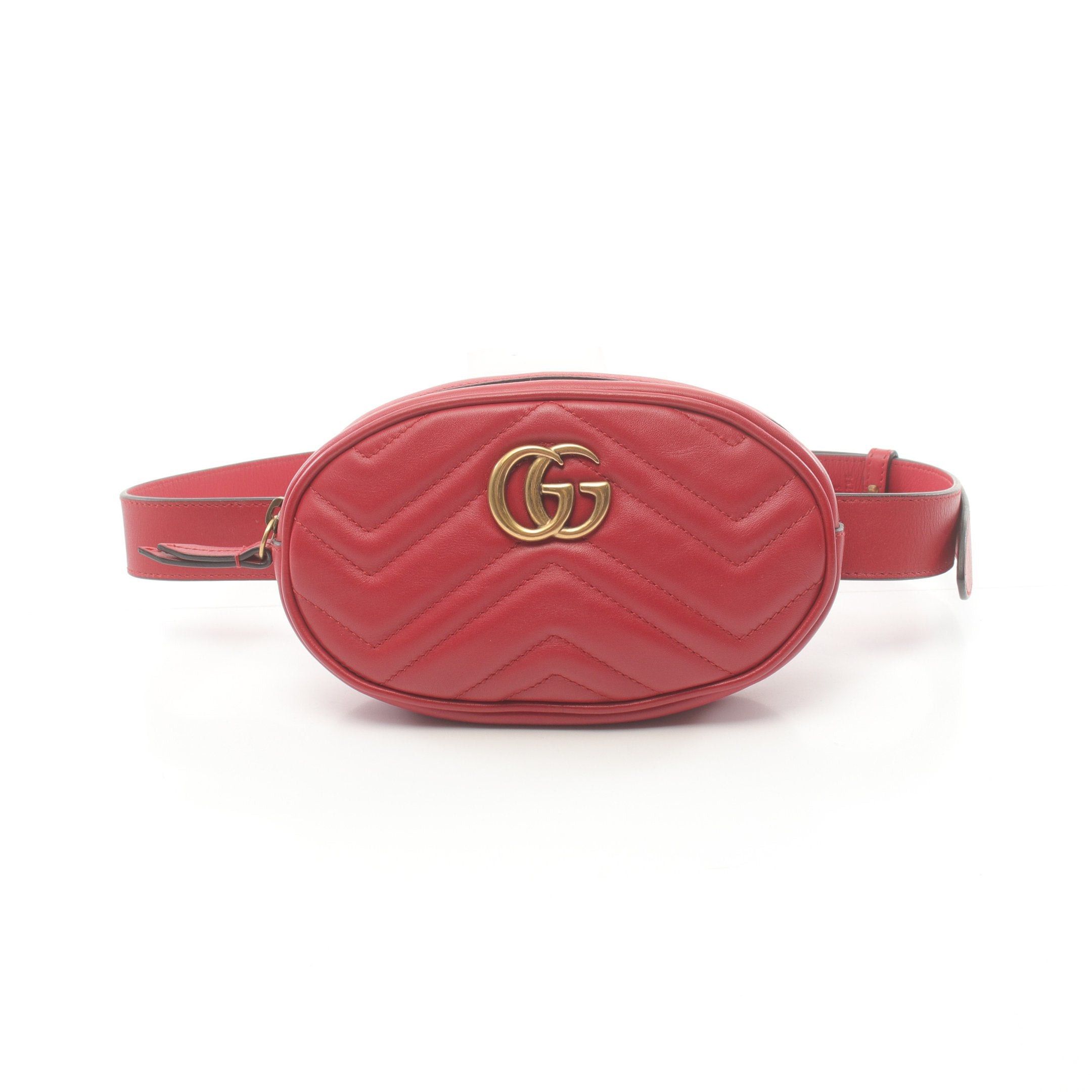 Gucci Gucci Gg Marmont Waist Bag Body Leather Red Size ONE SIZE - 1 Thumbnail