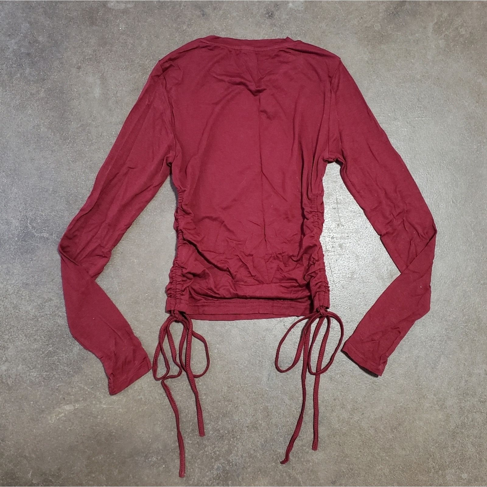 Shein Burgundy | SHEIN | Side Tied Cropped Long Sleeve Size XS / US 0-2 / IT 36-38 - 2 Thumbnail