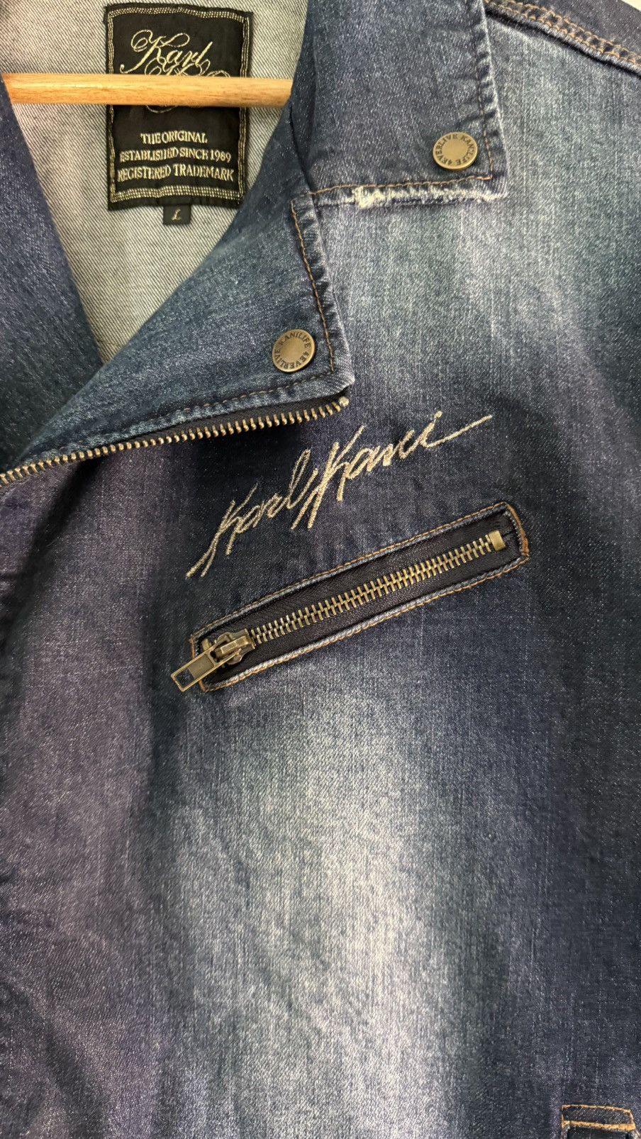 Karl Kani Karl Kani 183K1605 Jacket Denim Double Biker Jacket Indigo Size US L / EU 52-54 / 3 - 4 Thumbnail