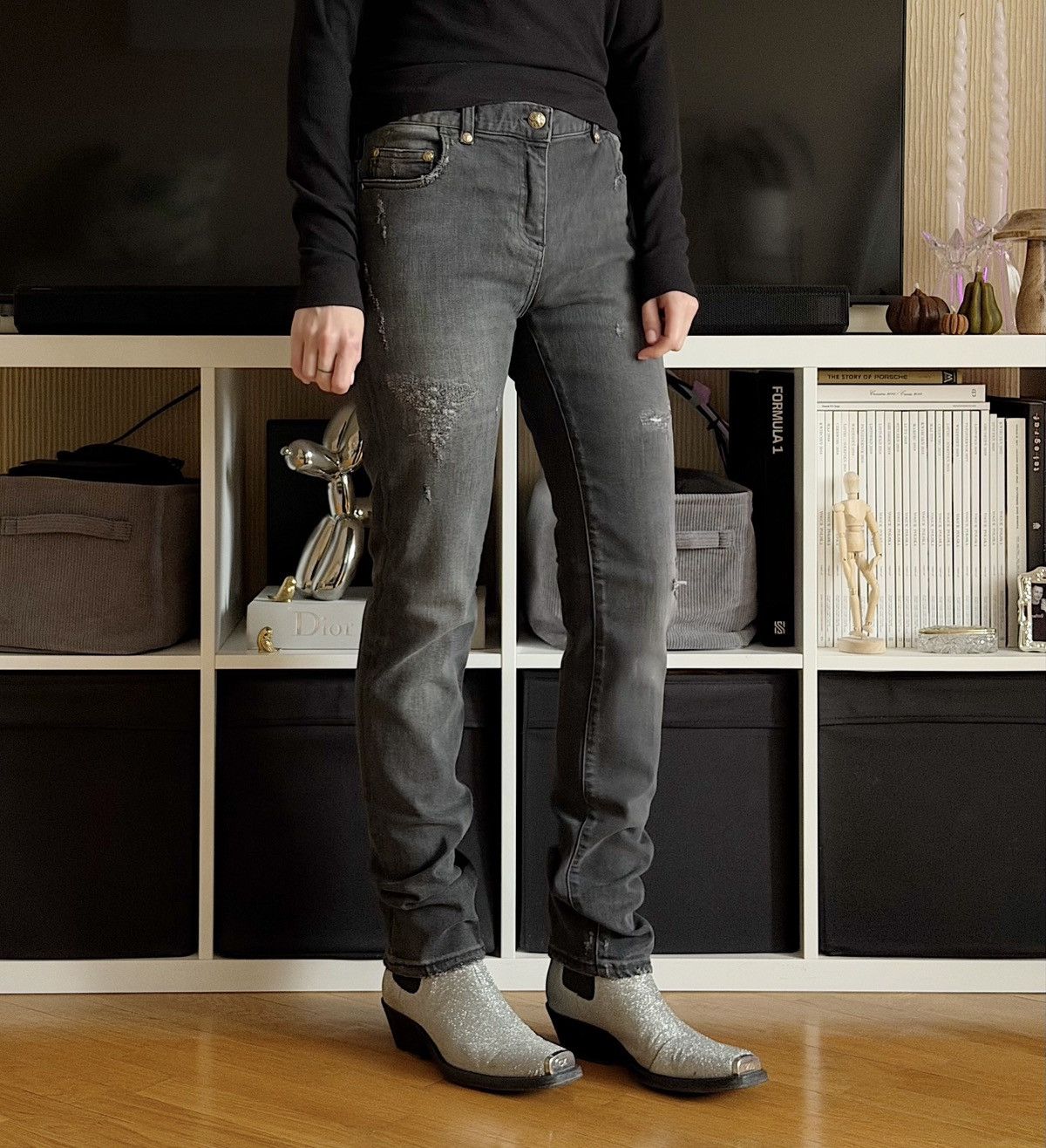 Balmain BALMAIN Decarnin SS 2011 Distressed Skinny Gray Denim Jeans Size US 29 - 1 Thumbnail