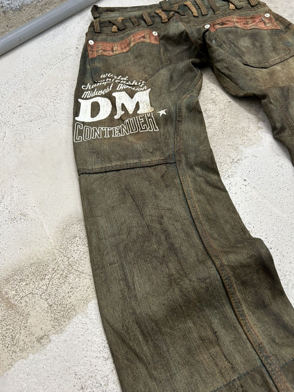 20471120 Vintage Dominate Japan Double Waist Mud Washed Dirty Wording Size US 30 / EU 46 - 13 Thumbnail