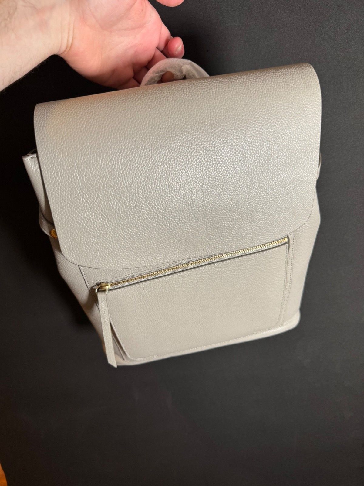 Nordstrom NWOT Nordstrom Grey Pebbled Genuine Leather Backpack Size ONE SIZE - 4 Thumbnail